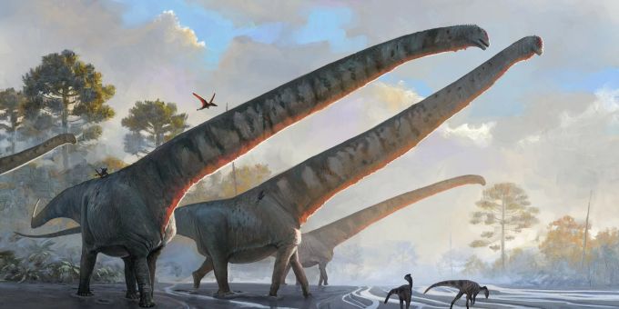 Halslänge von mehr als 15 Metern: Die Illustration des Natural History Museums zeigt Vertreter der Art Mamenchisaurus sinocanadorums. Halslänge von mehr als 15 Metern: Die Illustration des Natural History Museums zeigt Vertreter der Art Mamenchisaurus sinocanadorums.