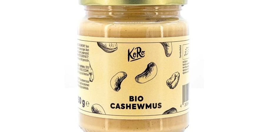 Vorsicht bei Erdnussallergie: Im Cashewmus der Marke KoRo könnte laut einer Lebensmittelwarnung zu viel Erdnuss enthalten sein. Foto: lebensmittelwarnung.de/dpa-infocom