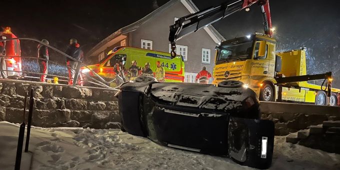 Personenwagen in Garten gestürzt.