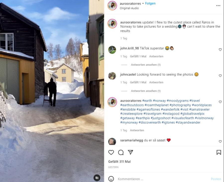 Im Ort Røros wurde sie für ein Hochzeitsshooting gebucht.