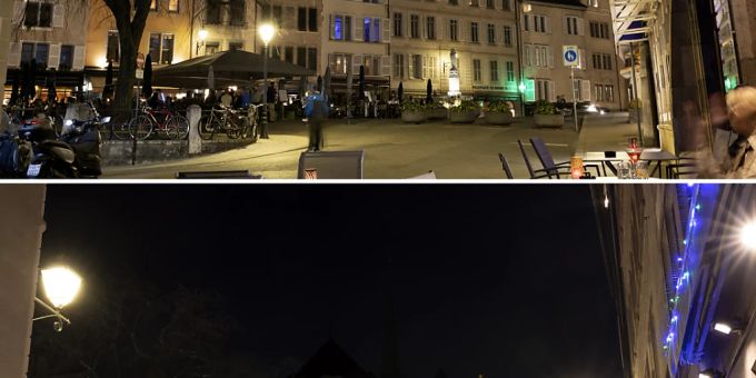 Vorher (oben), nachher (unten): Auch an der St. Peters-Kathedrale in Genf wurden am Samstagabend die Lichter gelöscht. Vorher (oben), nachher (unten): Auch an der St. Peters-Kathedrale in Genf wurden am Samstagabend die Lichter gelöscht.