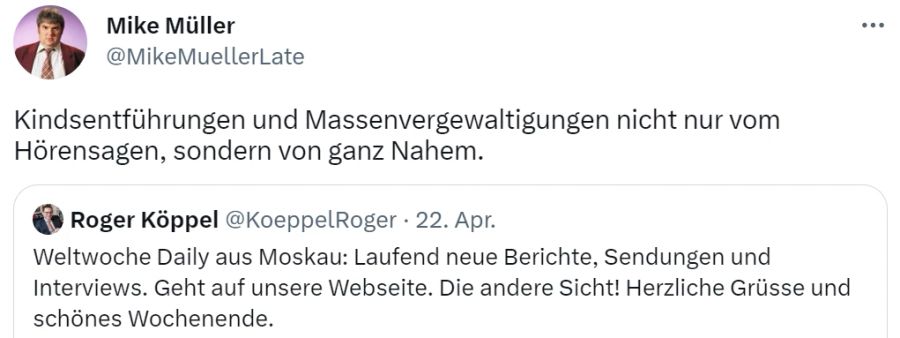 Mike Müller kritisiert die Russland-Reise von Roger Köppel ebenfalls scharf.