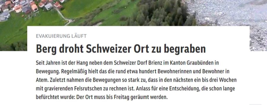 Auch in Österreich macht die Evakuierung von Brienz GR Schlagzeilen.