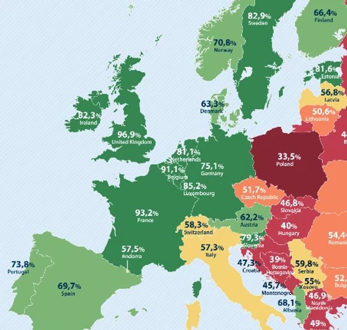 Der «European Contraception Policy Atlas» ordnet die Schweiz bezüglich Verhütung mittelmässig ein. In Mitteleuropa leuchtet somit nur die Schweiz gelb auf. Verhütung