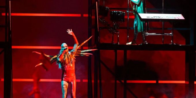 Lord of the Lost mit ihrem Song «Blood & Glitter» beim ESC-Finale in Liverpool. Lord of the Lost mit ihrem Song «Blood & Glitter» beim ESC-Finale in Liverpool.