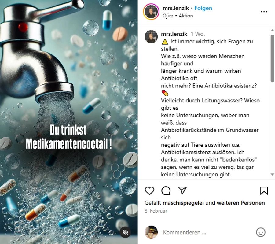 Auf Instagram wird Hahnenwasser als «Medikamentencocktail» bezeichnet.