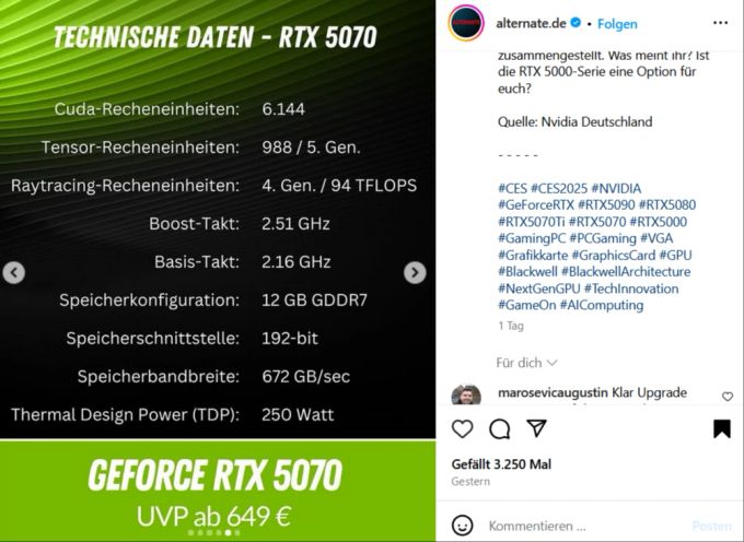 Die technischen Daten der RTX 5070 im Überblick. rtx 5070