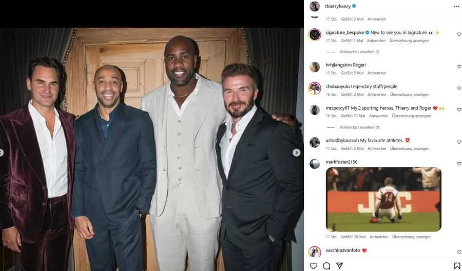 Sportler unter sich: Roger Federer, Thierry Henry, Teddy Riner und David Beckham.