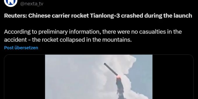 Die Rakete Tianlong-3 hob bei einer Testung unbeabsichtigt ab und explodierte am Boden. rakete tianlong 3