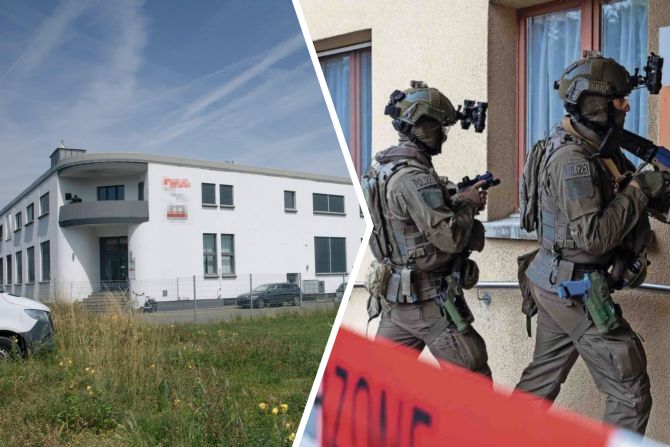 Die Spezialeinheit drang in dieses Gebäude ein.