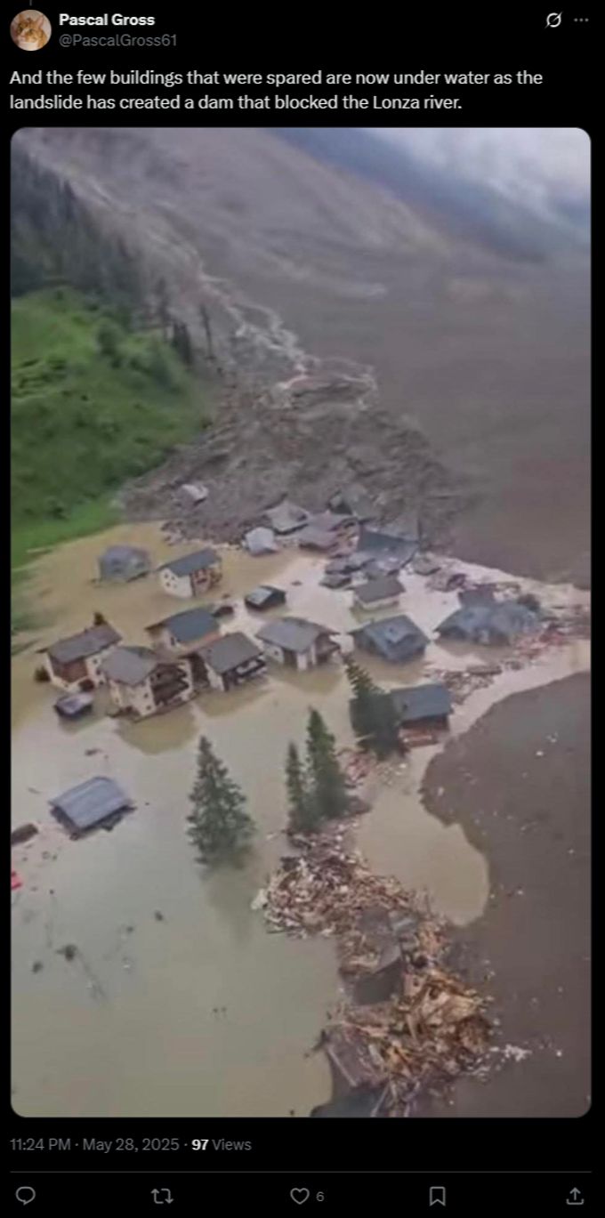 Oberhalb des Geröllwalls bildet sich in Blatten VS ein See. blatten vs
