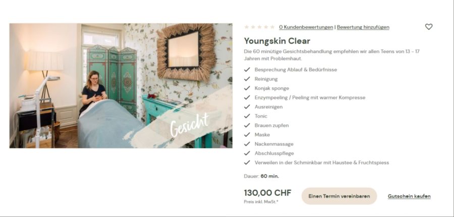 Das verspricht das Angebot «Youngskin Clear» auf der Webseite der Schminkbar.