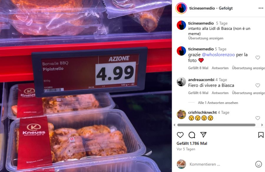 Mit Humor nimmt es ein Tessiner Kunde, der das Preisschild in einer Filiale von Lidl in Biasca TI entdeckt hat.