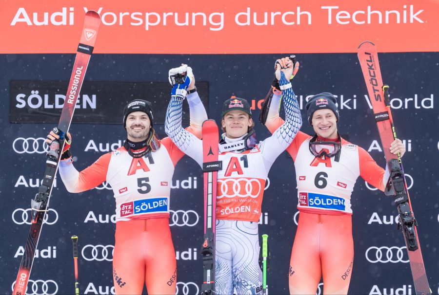 Saisonstart nach Mass: Odi fährt hinter Pinheiro Braathen und Loic Meillard auf Rang drei.