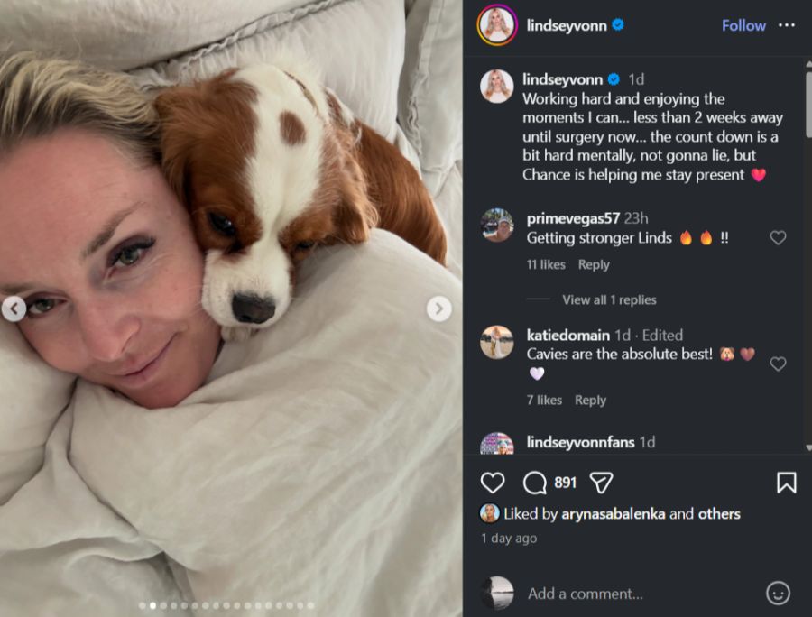 Kuscheln mit Chance: Der Hund hilft Lindsey Vonn, im Hier und Jetzt zu bleiben.