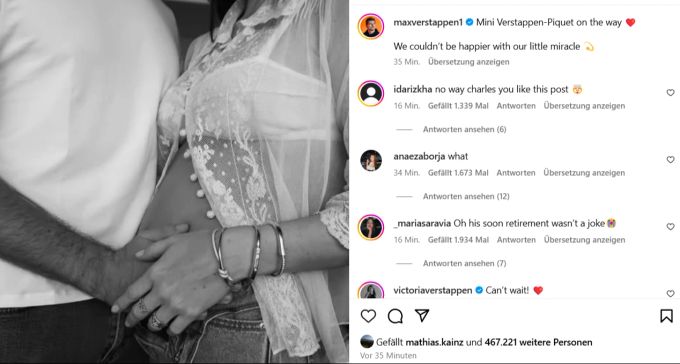 Max Verstappen verkündet eine frohe Botschaft. Max Verstappen