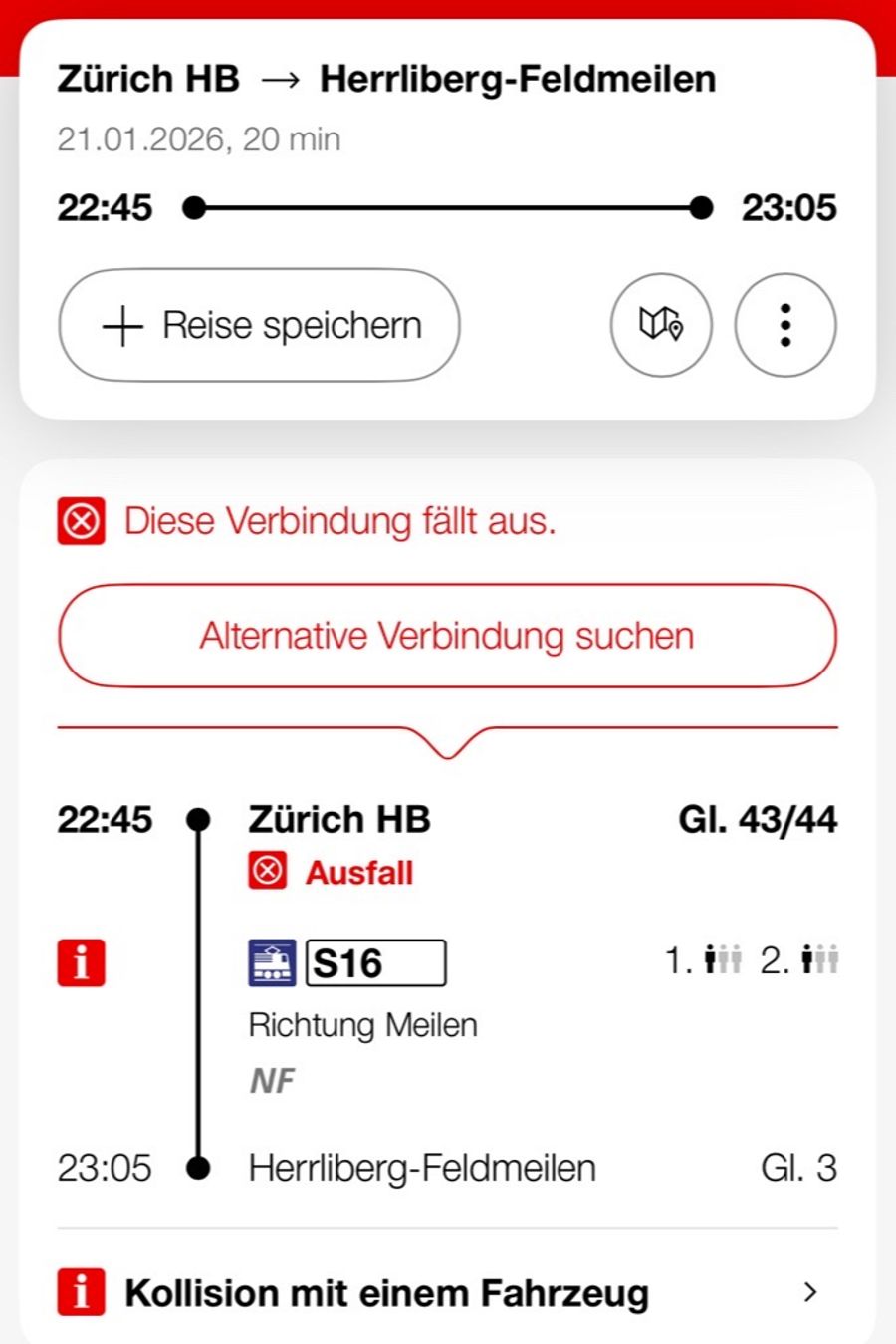 SBB Zürich Zug Ausfälle