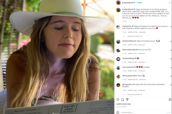 Chris Pratt widmet seiner Frau Katherine Schwarzenegger eine Bilderreihe. Chris Pratt