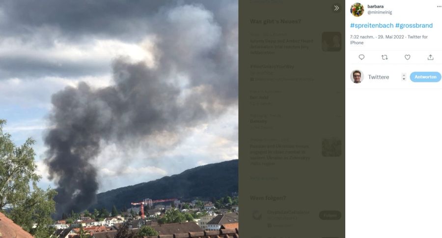 Mehrere Twitter-Nutzer teilten Bilder vom sonntäglichen Grossbrand in Spreitenbach AG.