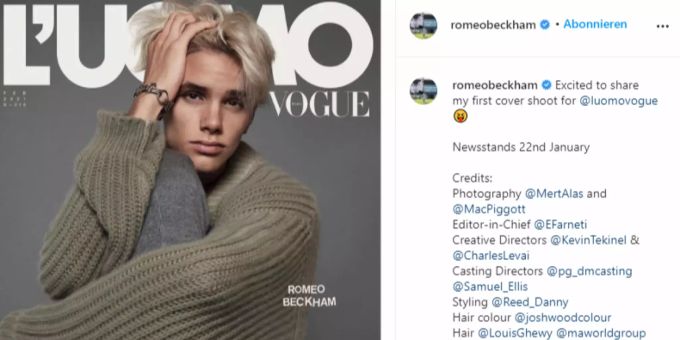Romeo Beckham auf dem Cover der Vogue. Romeo Beckham