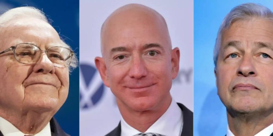 Warren Buffett, Jeff Bezos und Jamie Dimon (v.l)