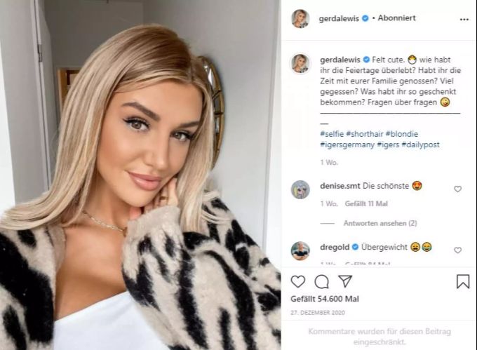 Gerda Lewis brach auf Instagram in Tränen aus. gerda
