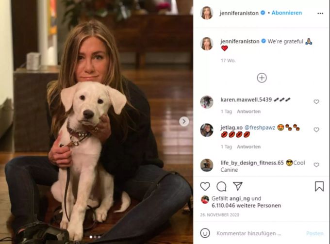 Jennifer Aniston und mit ihrem Hund Clyde. jennifer aniston