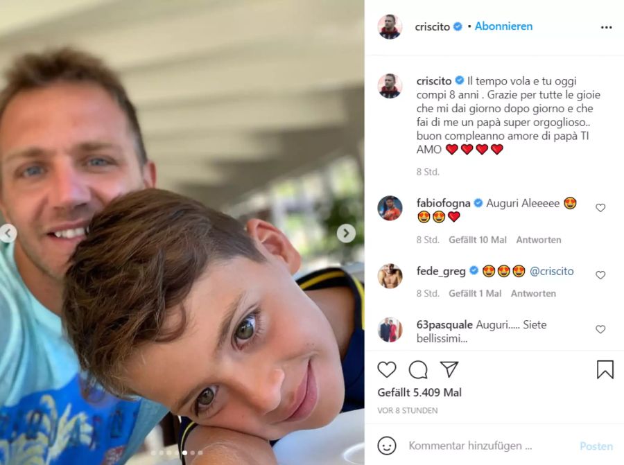 Der Sohn von Genua-Verteidiger Domenico Criscito wurde am Montag acht Jahre alt.