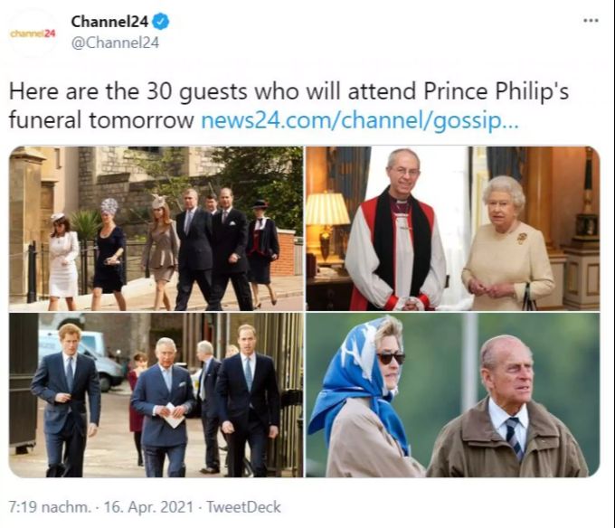 Nur 30 Gäste nehmen an Philips Trauerfeier teil. philip