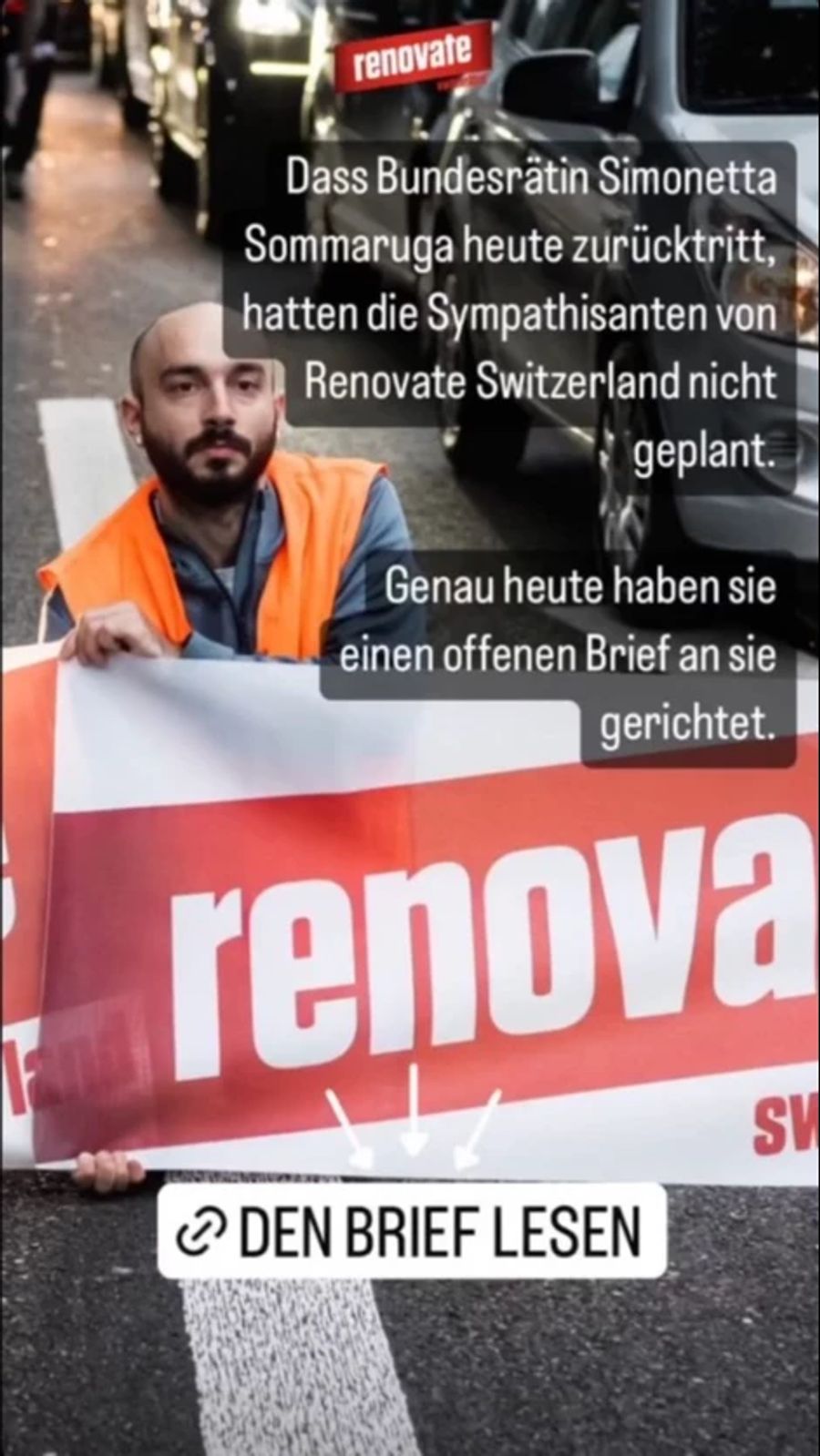 Die Aktivismusgruppe Renovate Switzerland hatte in einem offenen Brief an Simonetta Sommaruga ein Treffen vorgeschlagen.