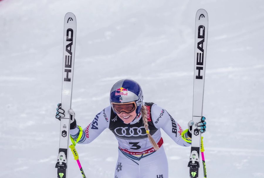 Lindsey Vonn nach ihrem letzten Rennen im Februar 2019 in Aare, Schweden.