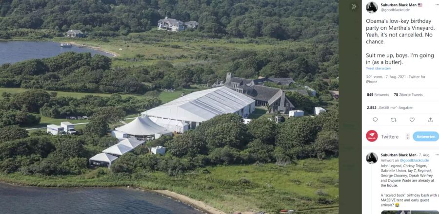 In diesem Mega-Partyzelt auf dem Anwesen der Obamas auf Martha's Vineyard stieg die Promi-Sause.