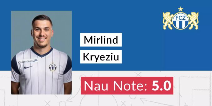 Die Nau-Note für Mirlind Kryeziu vom FCZ. FCZ Mirlind Kryeziu Note