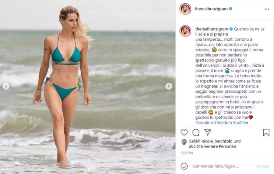 Das Wetter verdirbt Michelle Hunziker nicht die gute Laune.