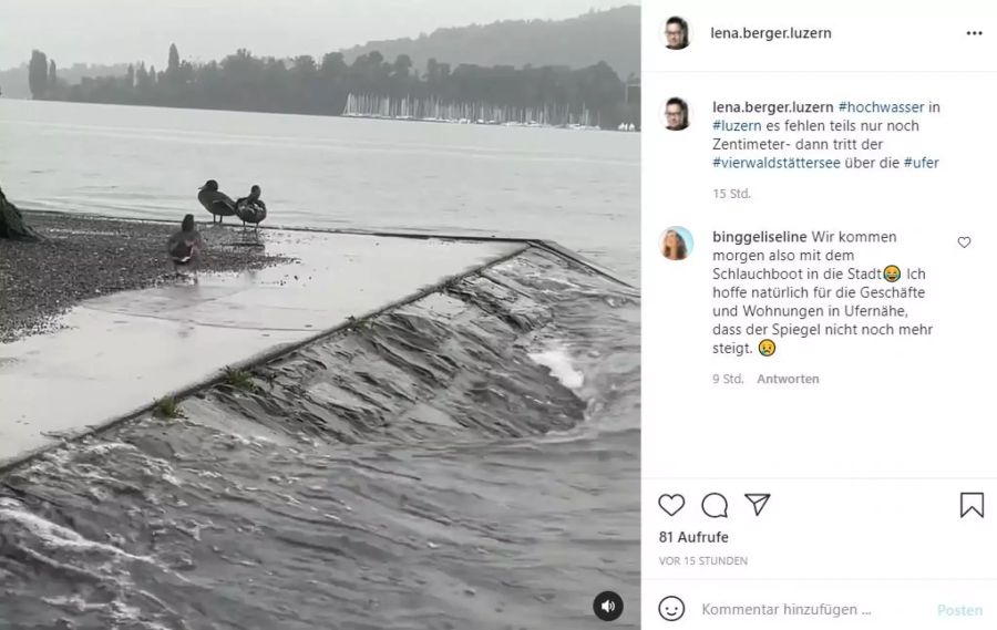 Laut der Kantonspolizei Luzern ist der Vierwaldstättersee schon an mehreren Orten über die Ufer getreten.