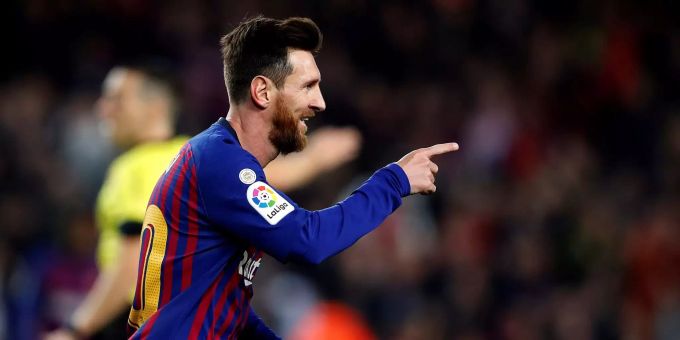 Lionel Messi jubelt nach seinem Tor gegen Celta Vigo. FC Barcelona vs. Celta