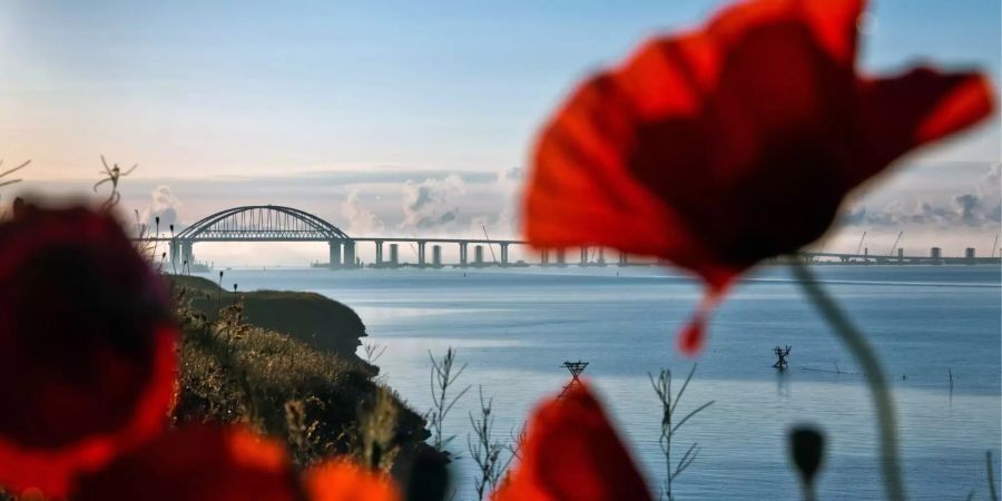 Die 19 Kilometer lange, neue Brücke zwischen Russland und der annektierten Krim überspannt die Meerenge von Kertsch.