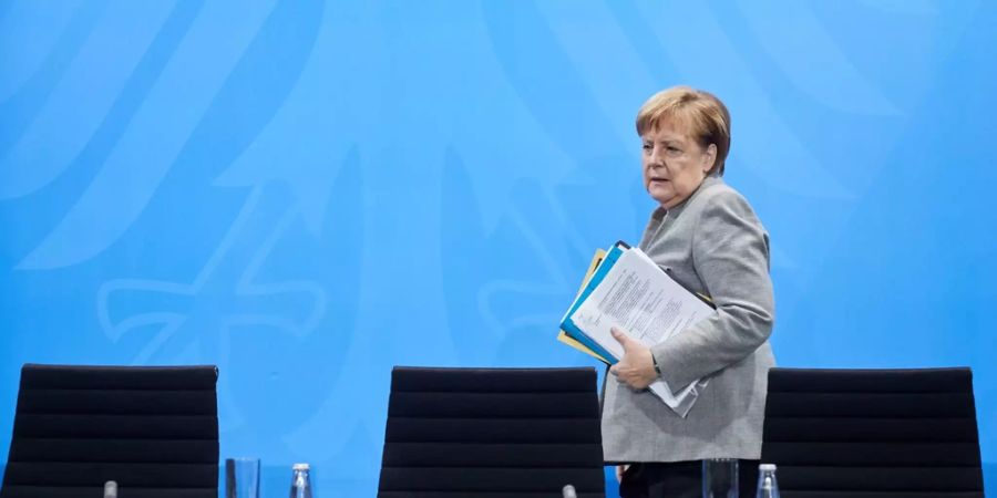 Angela Merkel an einer Pressekonferenz.