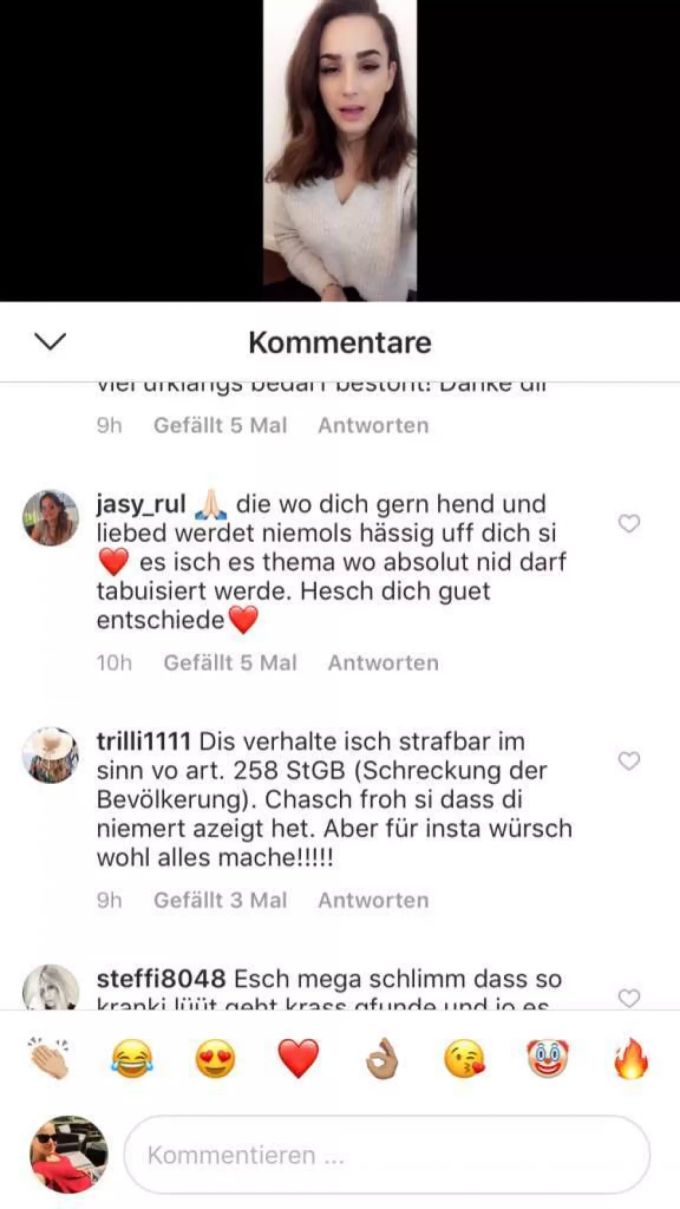 Eine Followerin macht Antonella Patitucci darauf aufmerksam, dass sie sich strafbar machen könnte.