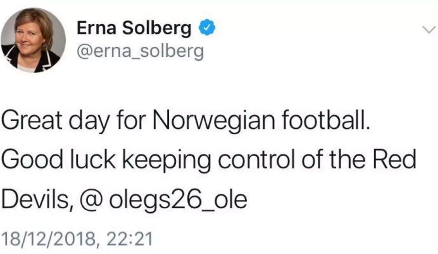 Der Tweet von Erna Solberg.