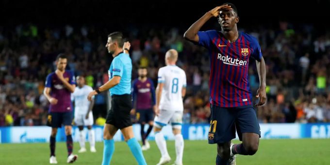 Ousmane Dembélé steht nicht im Kader Barcelonas für das Spiel gegen Betis Sevilla. Ousmane Dembélé feiert einen Treffer.