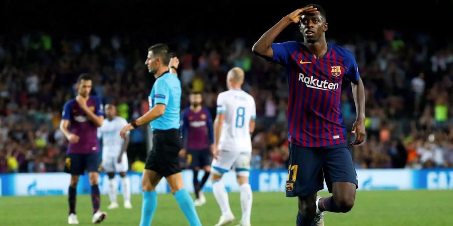 Ousmane Dembélé feiert einen Treffer.