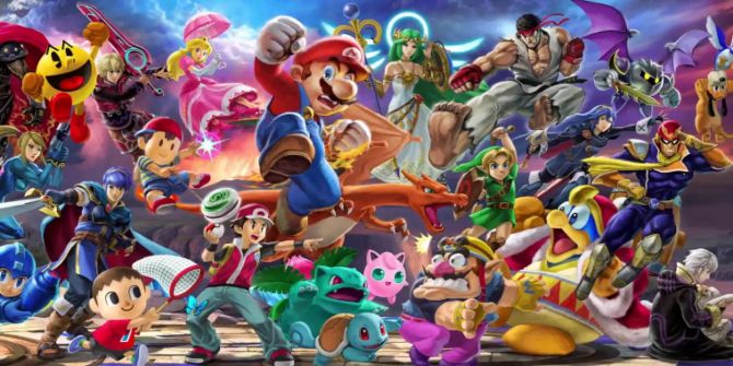 Diverse Charaktere des Smash Bros. Universums posieren.