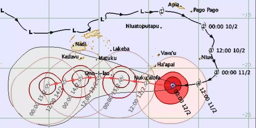 So breitet sich der Zyklon auf Tonga aus.