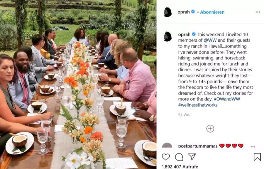 In ihrem Garten veranstaltet Oprah gerne Dinner-Partys.