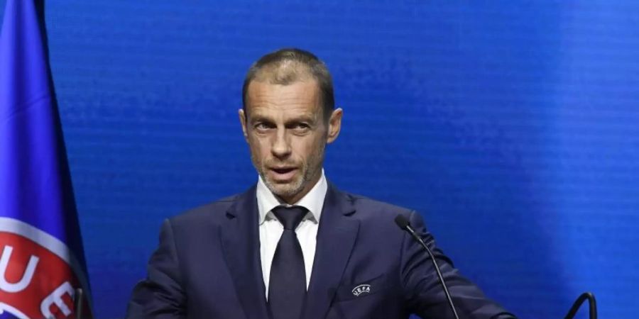 Erneuerte seine Warnung an Real Madrid und Co.: UEFA-Präsident Aleksander Ceferin. Foto: Richard Juilliart/UEFA/AP/dpa