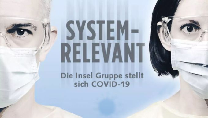 Flyer der Insel Gruppe, zu der das Inselspital Bern gehört. Flyer systemrelevant Inselspital