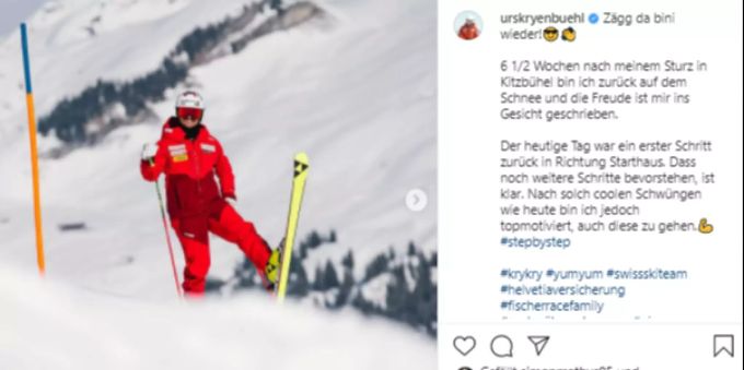 Urs Kryenbühl meldet sich sechs Wochen nach seinem schweren Sturz in Kitzbühel via Instagram. Urs Kryenbühl