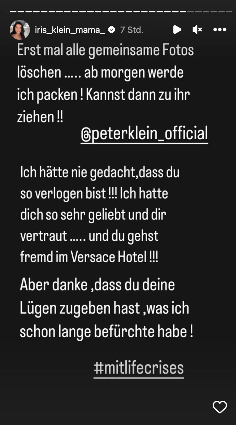 Iris Klein ist enttäuscht von ihrem Peter.