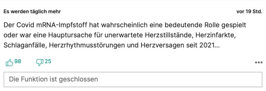 Auch «Es werden täglich mehr» spricht von tragischen Nebeneffekten der Corona-Impfung.